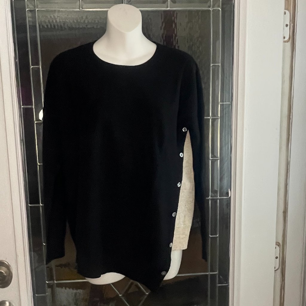 Dkny Pure Merino Wool/Silk/Cash Mere Crewneck Sweater Black & Tan Layered Small